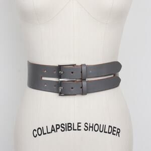 Vintage Linea Pelle Collection Grey Leather Double Buckle Wide Belt Size M